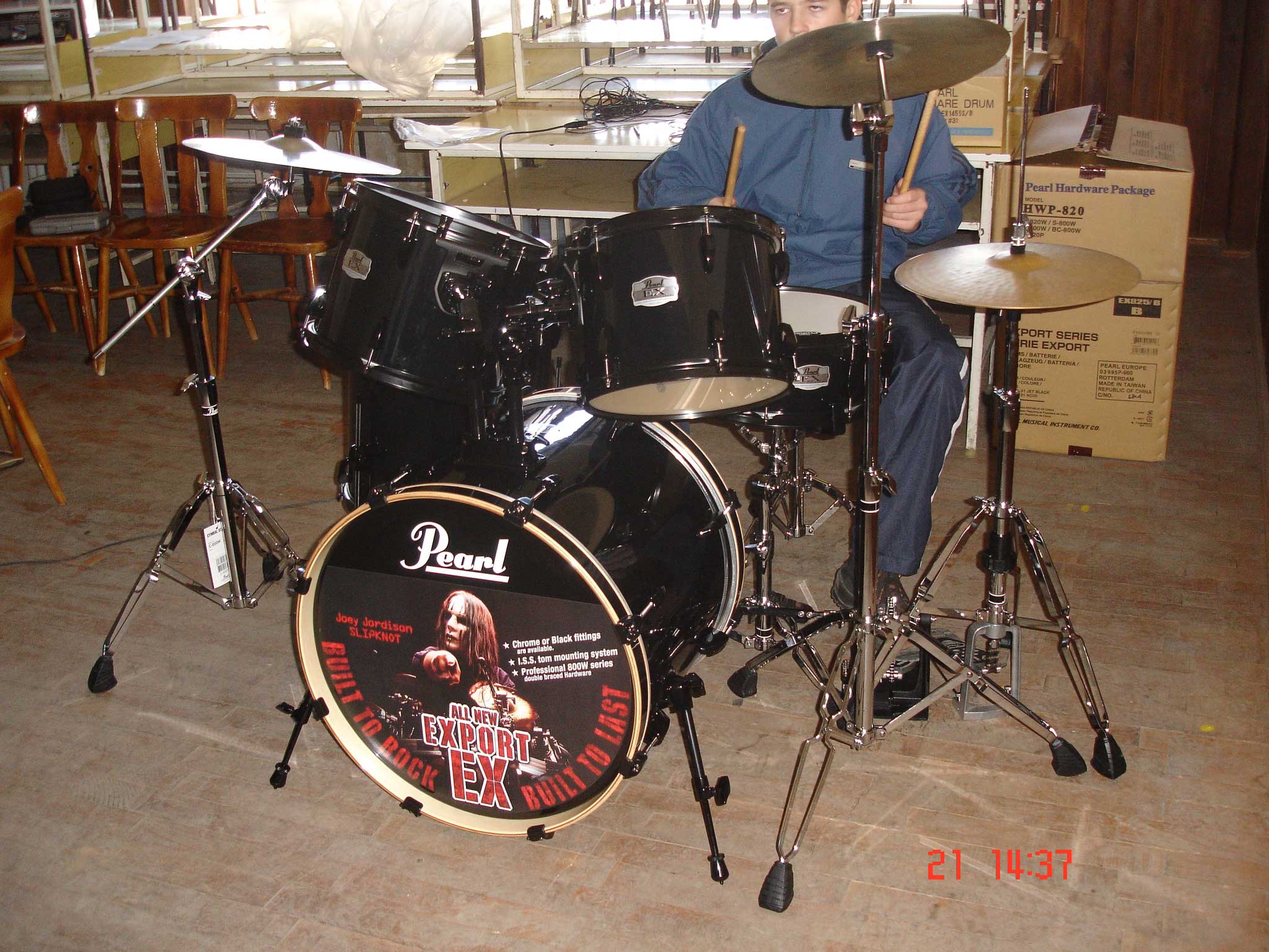 First real drum set, Pearl Export EX Series jet black